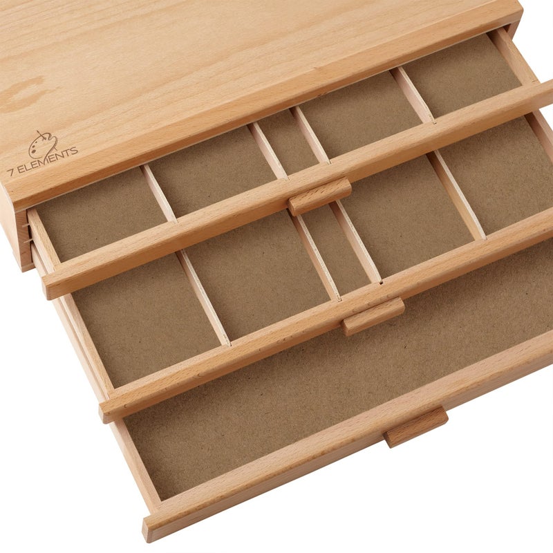 7 Elements 3 Drawer Wooden Artist Storage Supply Box for Pastels, Pencils, Pens, Markers, Brushes and Tools - Image 5